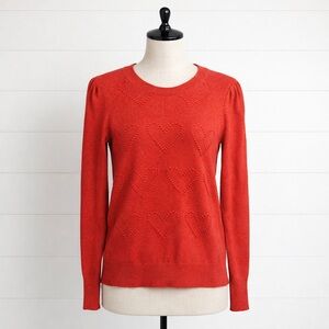 LOFT - Heart Knit Textured Heart Pattern Crewneck Pullover - Red -  Sz M